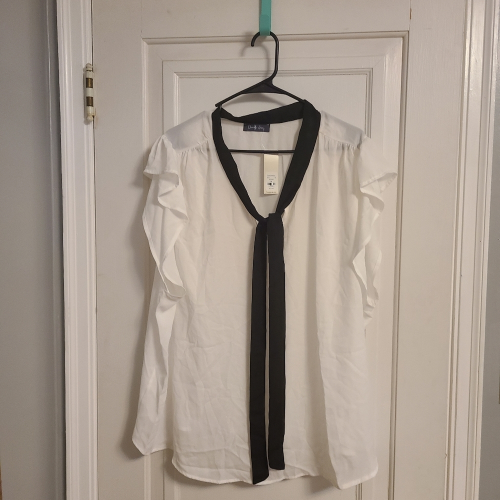 NWT White blouse with collar sash